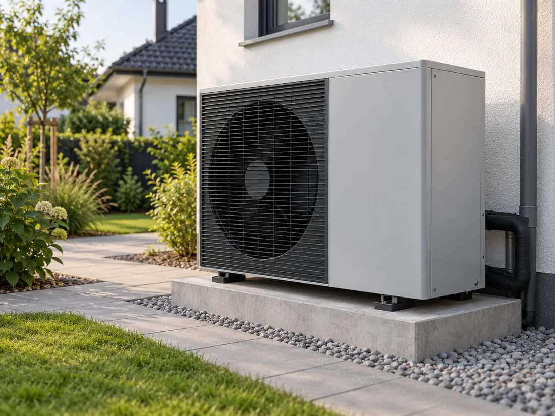 Outdoor heat pump beside a house